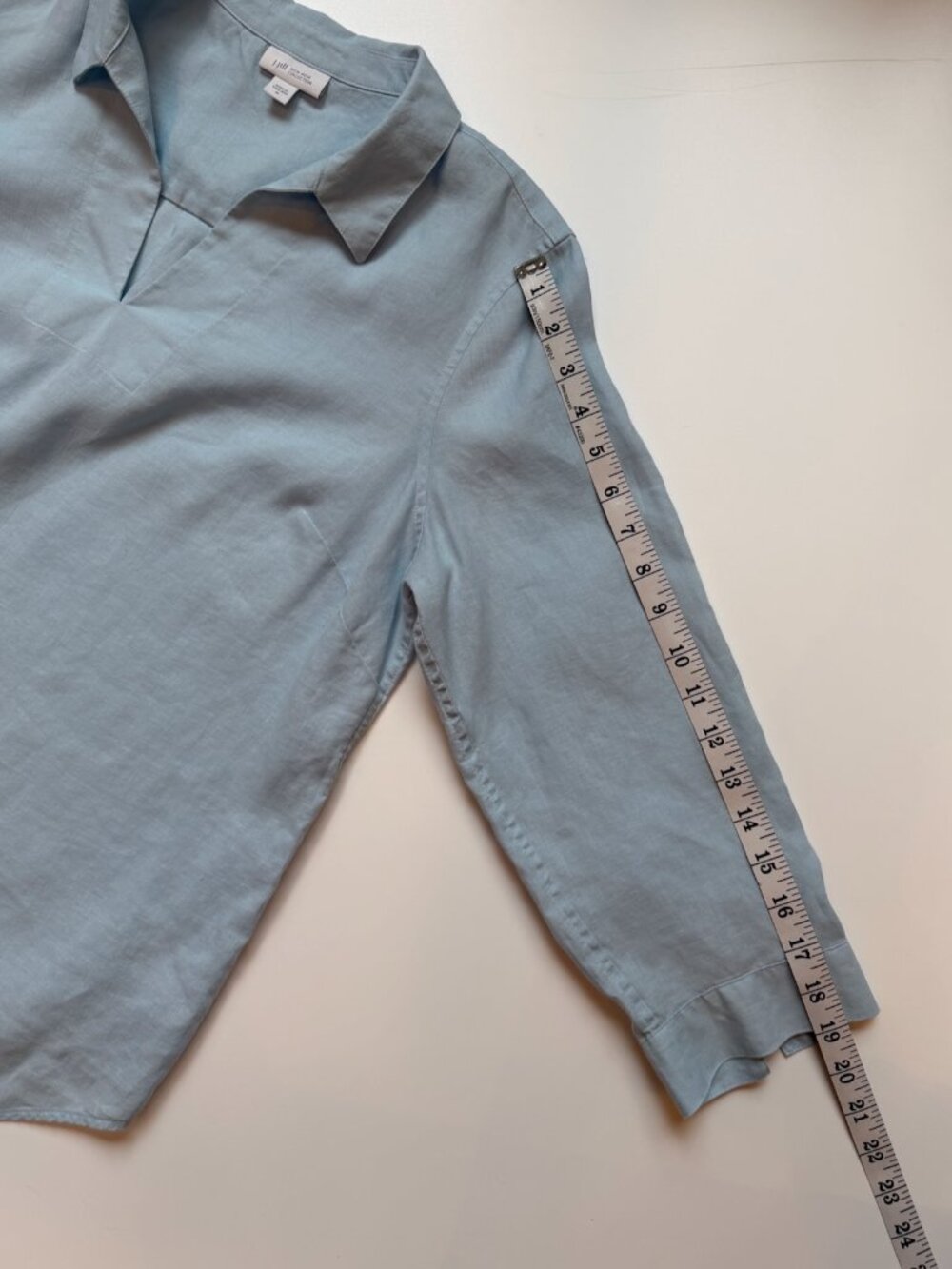 J. JILL Light Blue Linen Popover Collared V-Neck Top Size M - Picture 8 of 8